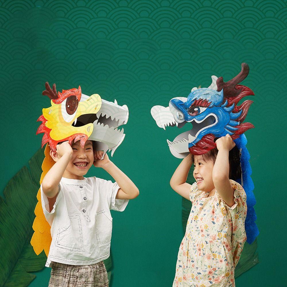 Paper Chinese Dragon Head Mask Traditional Children's Making Material Pack Festival Supplies