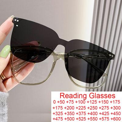 2 In 1 Clip On Magnetic Reading Glasses Rimless Square Sunglasses Blue Light Protection Prescription Optical Glasses