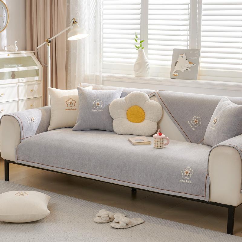 Three-Dimensional Embroidered Sofa Cushion Universal In All Seasons  New Chenille Sofa Seat Cushion Fixed Non-Slip Cover Cloth
