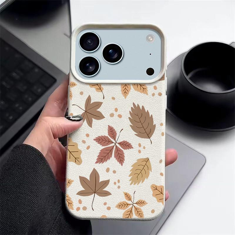 

Autumn Mapel Leaves Pattern Phone Case For iPhone 17 Pro Max Funda iPhone 16 Pro Max 15 14 13 12 11 16e Air Leather Texture Cover Coque iPhone 11