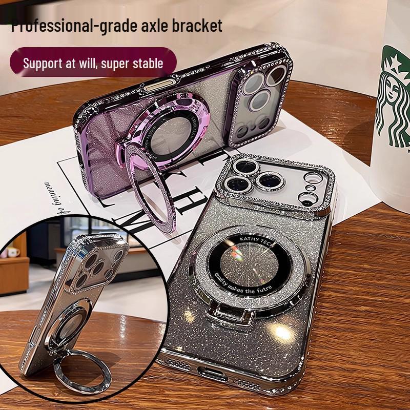 IPhone 17 Gradient Glitzer Strass Handyhülle mit Magnetischem Ständer und Rundum Sturzschutz