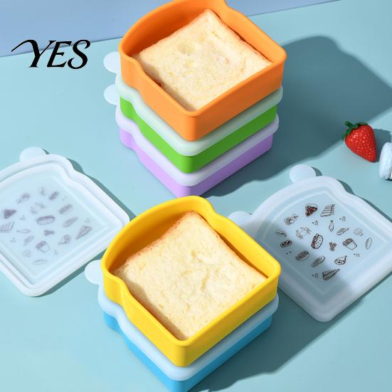 Portable Breakfast Box Silicone Sandwich Holder Lunch Box, Microwave Safe Food Container for Bread Keeper Work Toast, Leak-Proof Bento School,