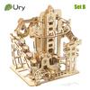 Ury 3D Wooden Puzzles Electric Catapult Track Device Marble Run Set Mechanical Model Science Maze 7 Balls Assembly Gift For Kids