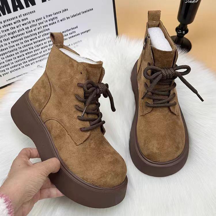 Popular thick-soled Martin boots for women's 2025 winter new small man heightening, velvet, warm, fur and thin short boots
