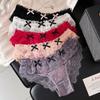Flowers Thong for Women Low Waist Mini Bow Underpants Breathable Bowknot Lace Panties Lady