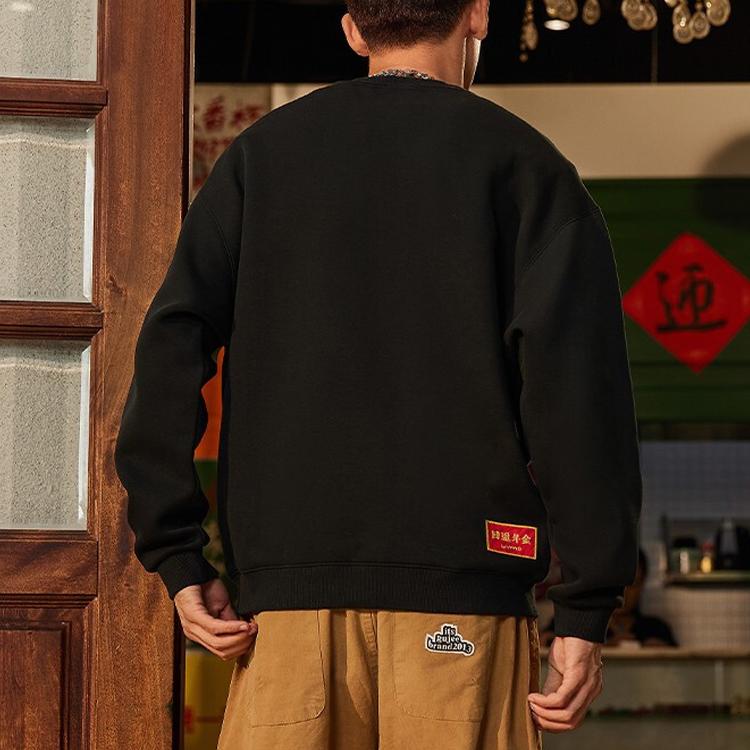 Li-Ning Sports Trend Series Golden Print Loose Round Neck Pullover Sweatshirt Autumn Unisex Tops Black AWDS163-3