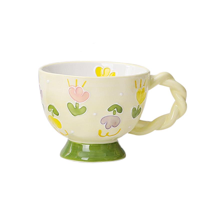 Hand Drawn Relief Breakfast Cup Ceramic Mug Large Capacity Cute and Creative Milk Cup Coffee Cup Home Decoration Gift Cup
