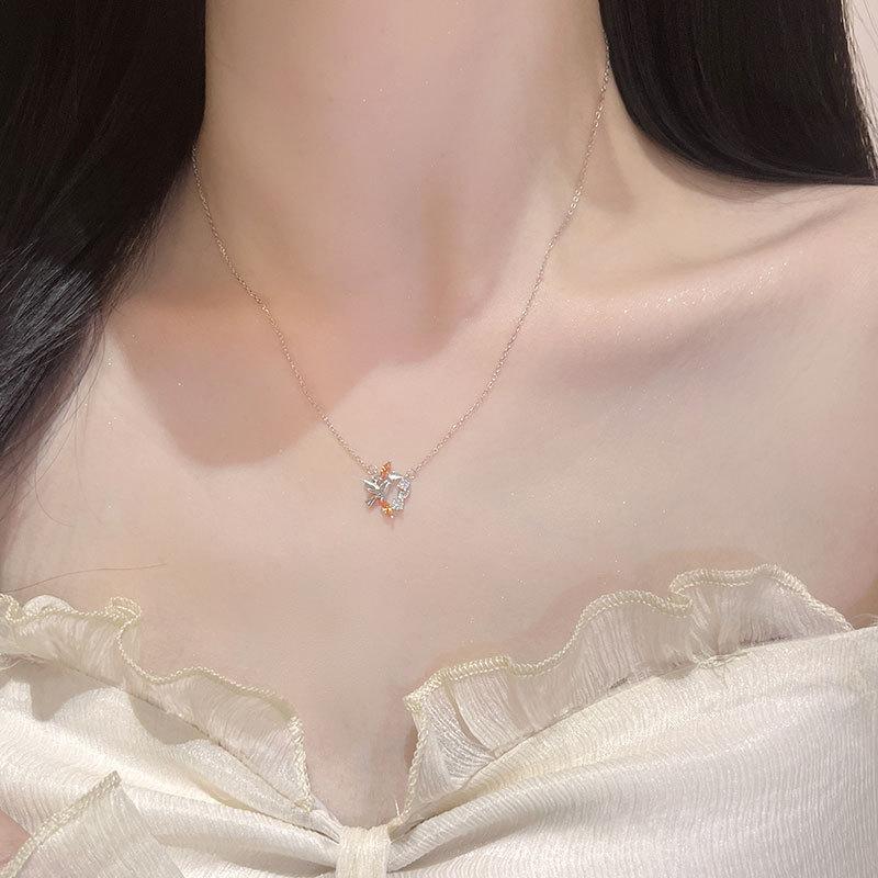 Nowy naszyjnik z diamentami w kolorze szampańskiego złota z motywem kłosa pszenicy i ptaka dla kobiet, luksusowy niszowy design, łańcuszek na obojczyk z białym gołębiem