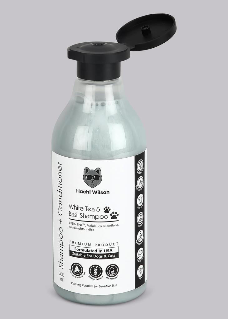 Hachi WilsonSuper Premium White Tea & Basil Dog/Cat Shampoo (USA Formulated) Highest Selling Product Globally Two in-one Dog & Puppy Shampoo, Con