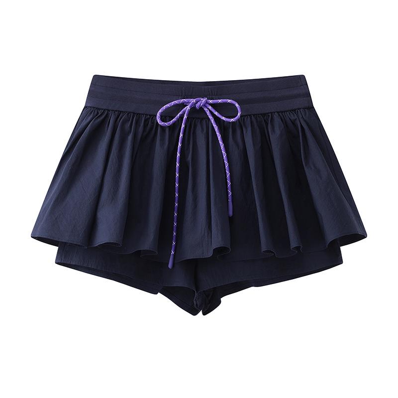 

Women s Summer 2025 Long-Leg Layered Drawstring Skirt Pants (Fake Two-Piece Style) S