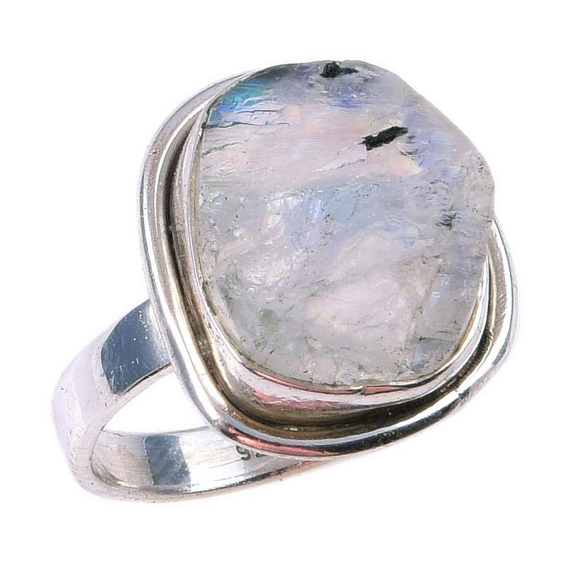 Natural Rainbow Moon Stone Gemstone Handmade 925 Sterling Silver Ring S.6 J4z90