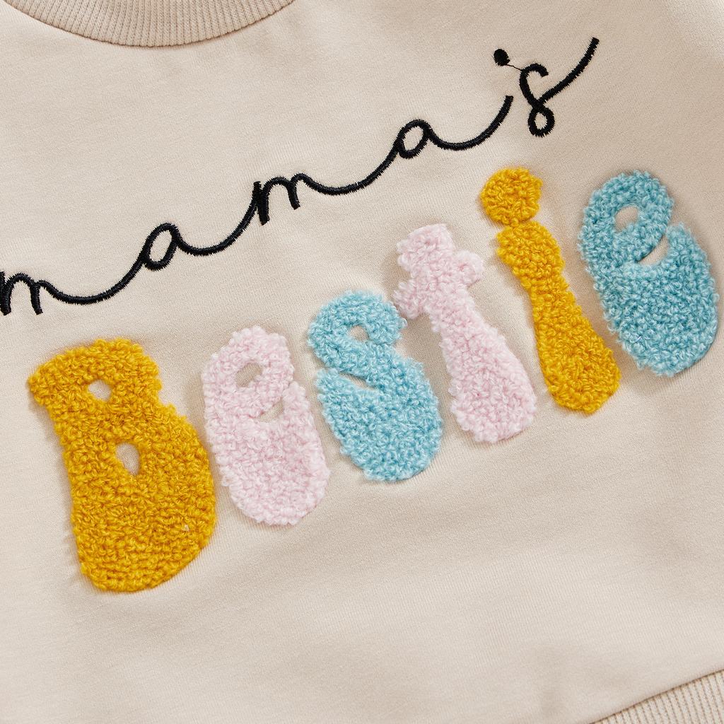 Toddler Girls Fall Sets Letter Embroidered Long Sleeve Round Neck Sweatshirt Drawstring Pocket Long Pants Outfits