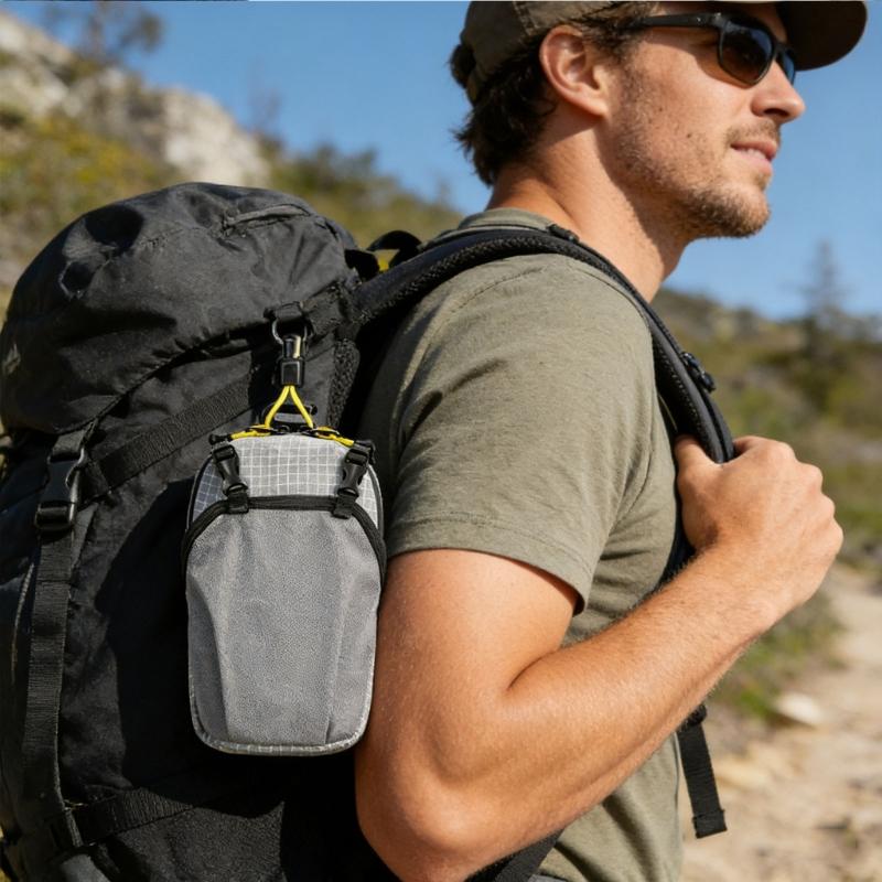 Outdoor Shoulder Strap Mesh Water Bottle Pouches With Double Storage Compartments For Hiking Cycling Small Items Carry