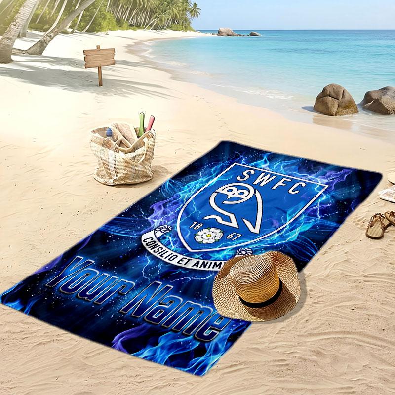 Sheffield Wednesday FC Personalisiertes Bedrucktes Strandtuch Fußballlogo Unterstützung Benutzerdefinierter Name Text Absorbierendes Handtuch Für Sport Reisen Besonderes Geschenk
