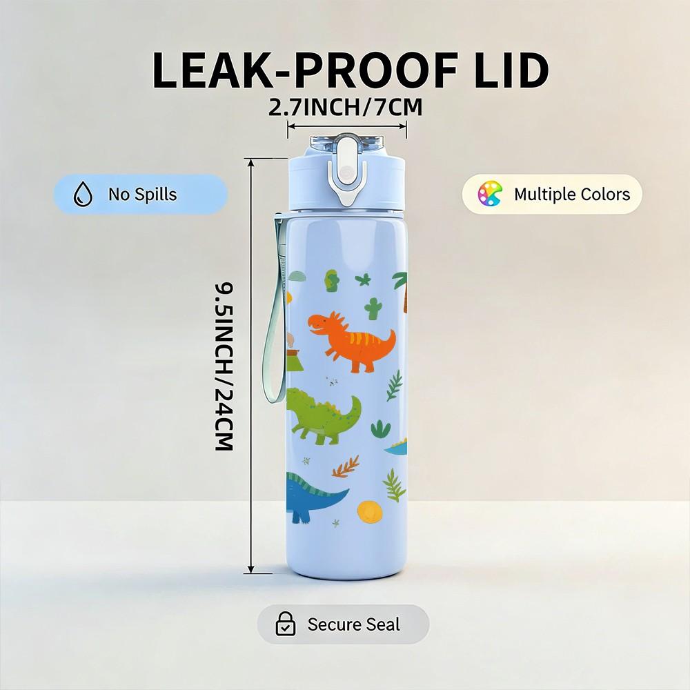 1PC Dinosaur Jungle Seamless Pattern 750ml Color Plastic Sports Water Bottle Leakproof Flip Straw Lid Suitable for Sports Office Home Use