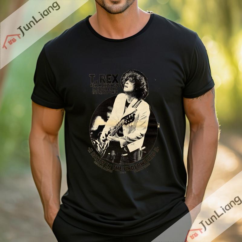 T Rex T Shirt Marc Bolan Glitter Portrait  Glam Rock Classic  Men Round Collar Short Sleeve S
