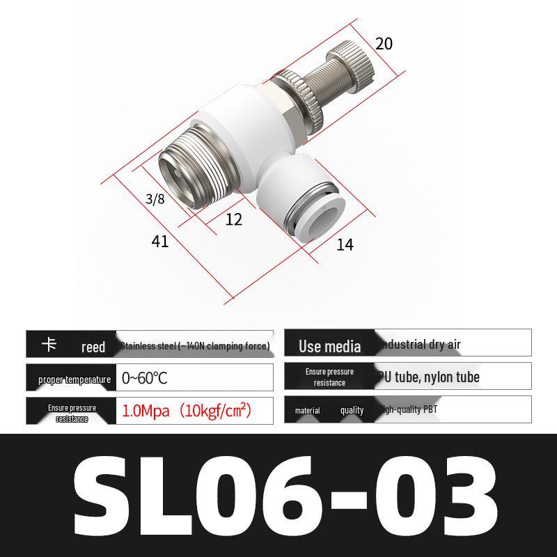 Pneumatyczny regulowany zawór dławiący serii SL (4/6/8/10/12) dla złącza rurki pneumatycznej i cylindra