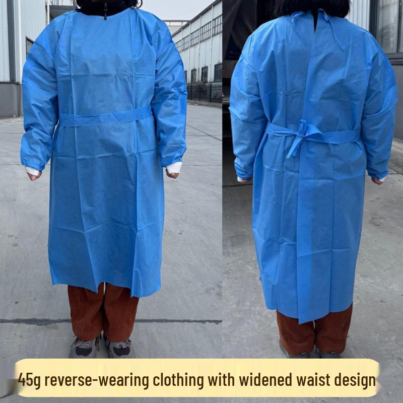 Changdong Blue SMS Non-woven Disposable Isolation Gown with Ribbed Cuffs and Back Opening