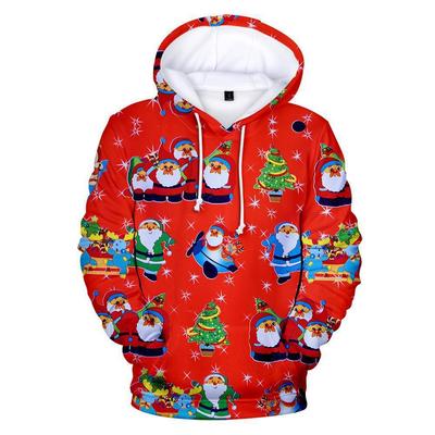 Eiropas un Amerikas pārrobežu jaunais Ziemassvētku 3D digitālās drukas vīriešu un sieviešu sporta krekls ar kapuci Santa Claus