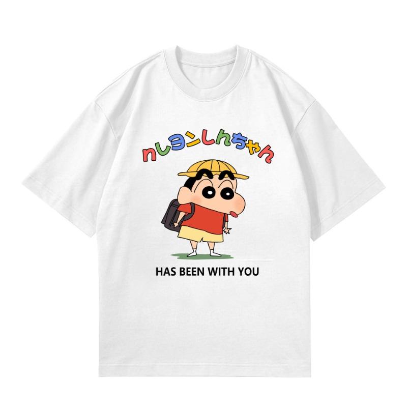 2026 Summer Comic Form Crayon Shinchan Image 100 Cotton Printed Oversize Casual Tshirt Adult Children Parentchild Top y2k
