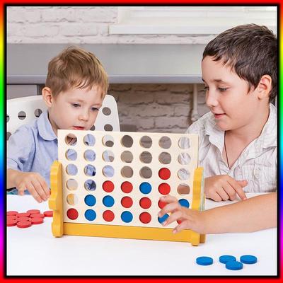 3D Wooden Four-in-a-Row Puzzle Toy for Young Children's Early Education, Hands-On and Brain-Teasing with Parent-Child Interaction