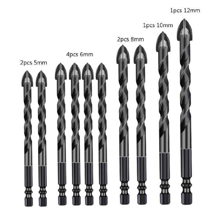 10 Pcs Crucifix Hex Tile Bit Set Hexagon Shank Crucifix for Triangle Drill Hig