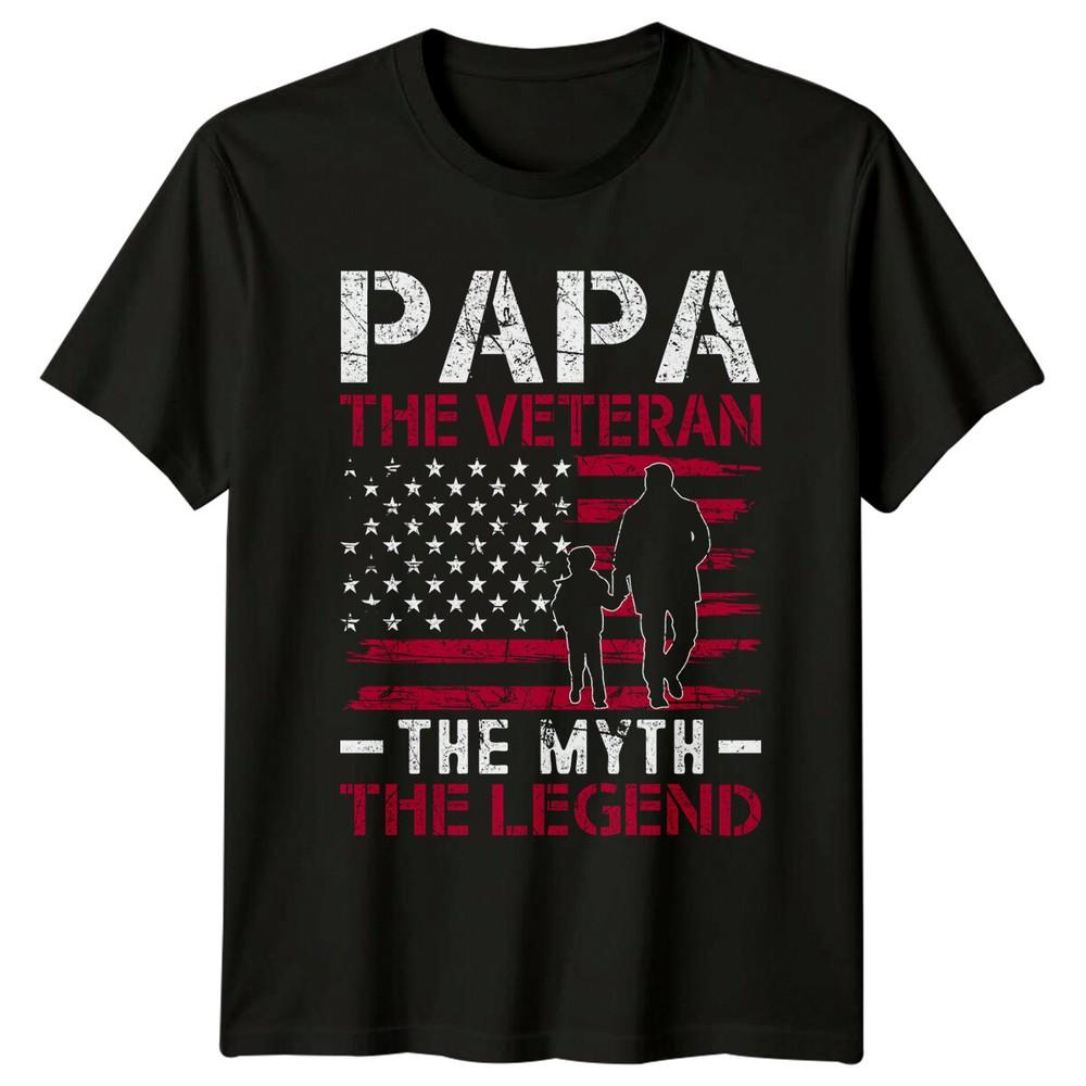 Papa The Veteran The Myth The Legend USA Flag Fathers Day TShirt