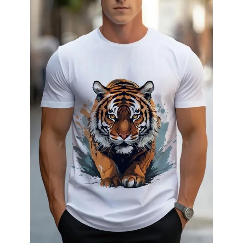 Men s Simple Comfortable Animal Printed Top Fashion Loose Short Sleeve Versatile Casual T-Shirts Women’s XS