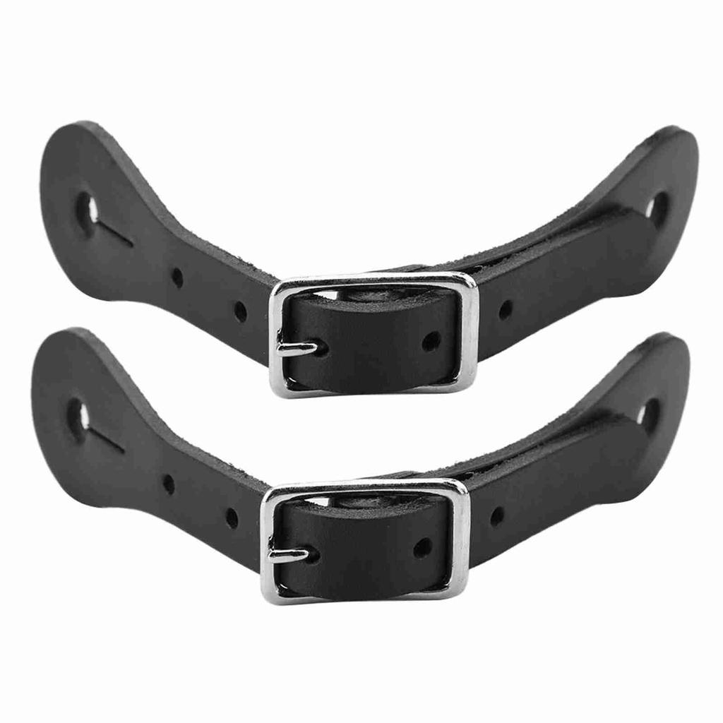1 Pair Horse Riding Accessories Handmade Genuine Leather Equestrian Spur Strap (Black)