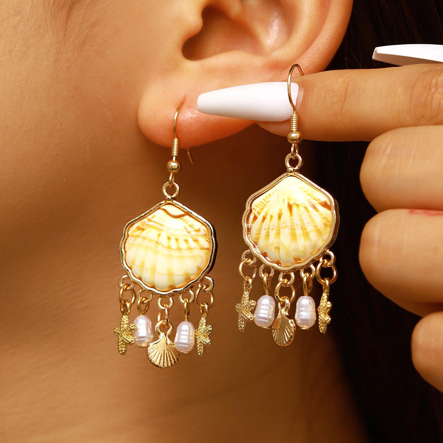 Bohemian Shell and Tassel Drop Earrings Colorful Beaded Dangle Jewelry