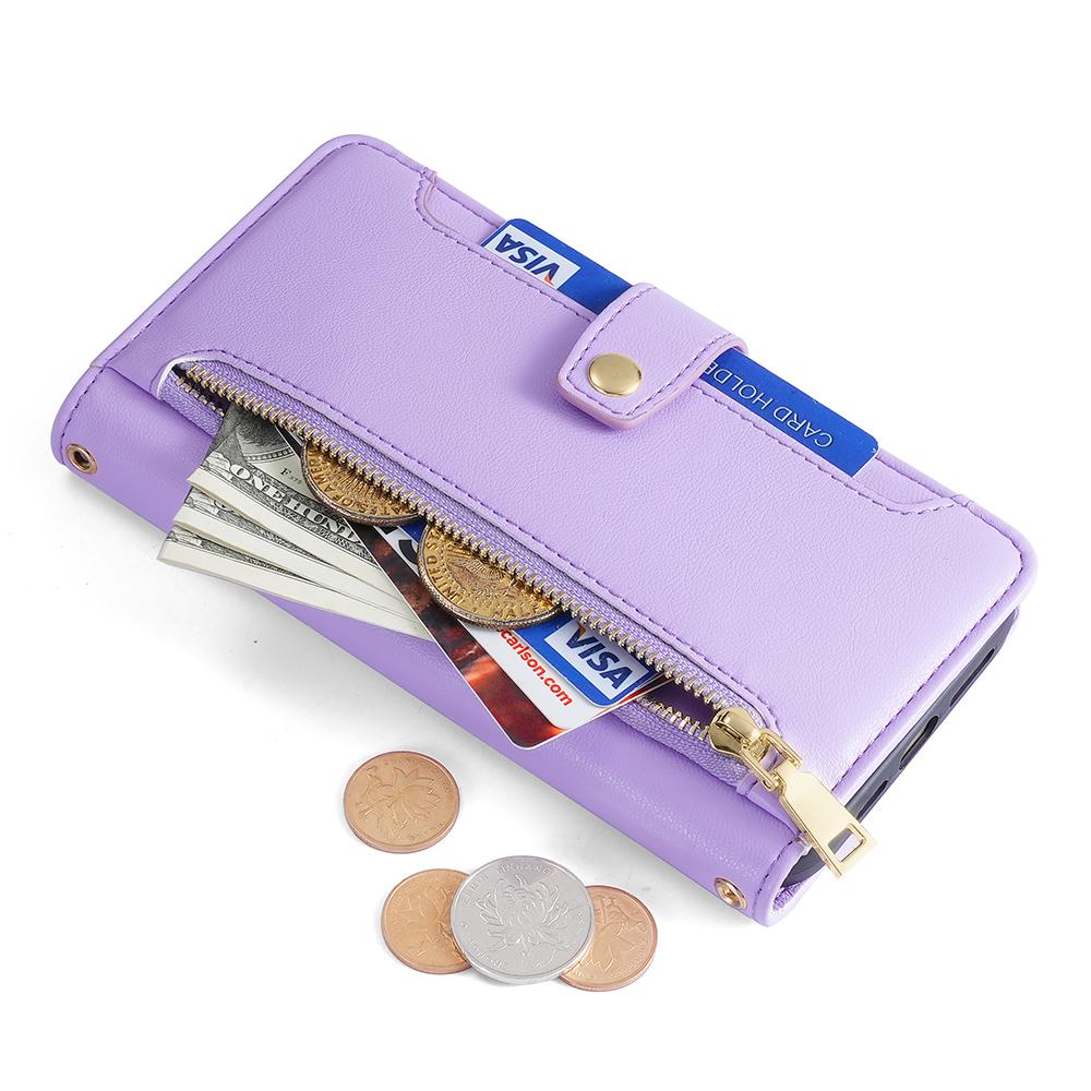 Zipper Pocket Phone Case for Samsung Galaxy S23 Card Slots Stand PU Leather Phone Cover with Straps