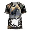Camo Jakt dyr Hjort elg 3D T-skjorte Sommer Uformell Herre T-skjorter Mote Streetwear Dame Pullover Kortermede topper