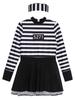 Girl Prisoner Costume 2Pcs Striped Puffy Dress Round Neck Cut Back Long Sleeve Ruffled Tutu Skirt Convict Cap