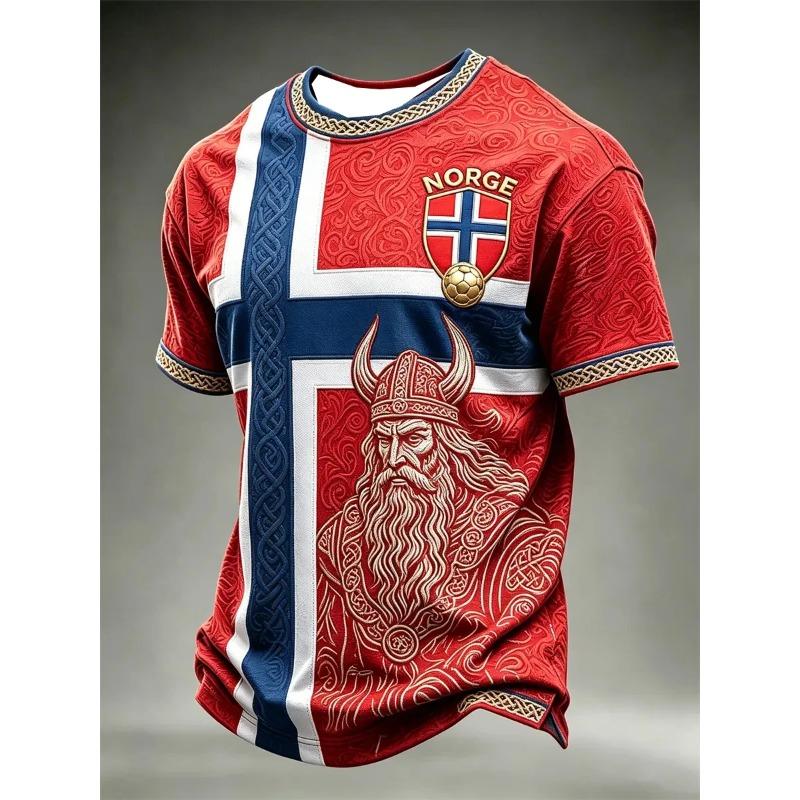 MDHAO xin nan zhuang  3D txu 2026 Nieuw Heren Norge Noorwegen 3D Geprint Voetbalshirt Sneldrogend Sweatshirt T-shirt Geschikt voor Dagelijks en Trainingsgebruik L