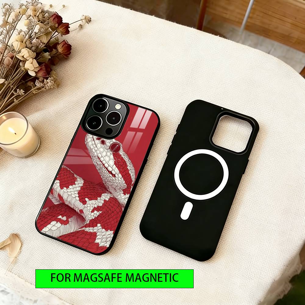 Schlangen Handyhülle Für iPhone17,16,15,14,13,12,11 Plus,Pro Magnetisch Für Magsafe Kabelloses Laden
