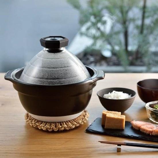 HARIO Glass Lid Rice Cooker 2-3 Go Transparent Heat-Resistant Gift Made Japan GNR-200-B-W