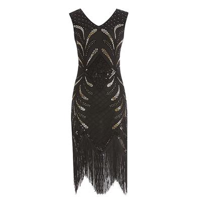 Popular Retro Dress Handmade Beaded Sequined Fringed Evening Dress Plus Size