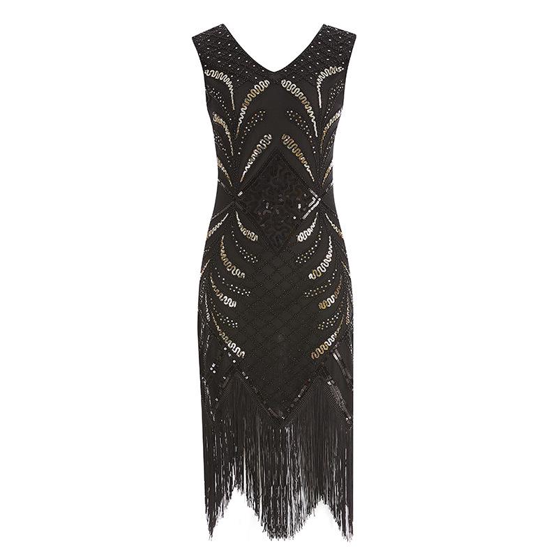Popular Retro Dress Handmade Beaded Sequined Fringed Evening Dress Plus Size