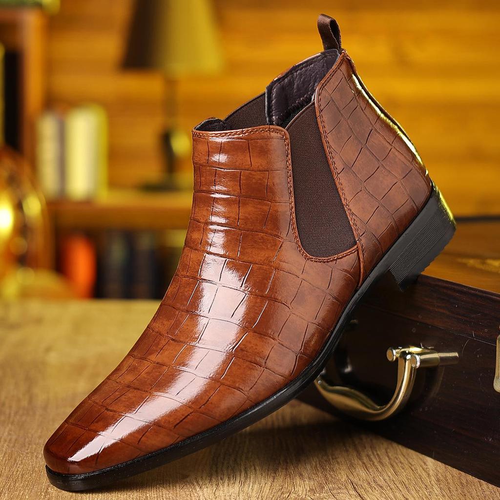Men Chelsea Boots Fashion Pointed Ankle Boots Luxury High Top Leather Boots for Men Italy Brand Dress Boot Casual Business Botas