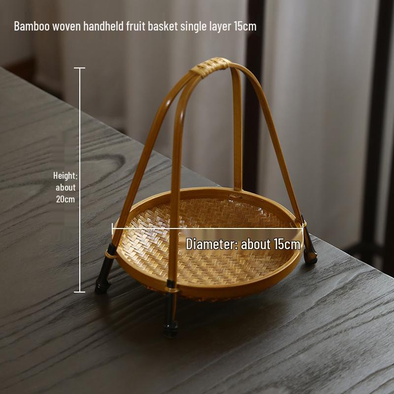 Multi-Layer Bamboo Hand-Woven Basket Display Stand for Fruits, Tea, and Pastries