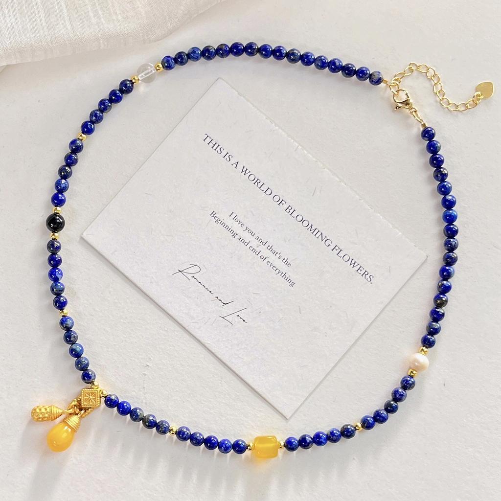 4mm High Quality Natural Lapis Lazuli Design Clavicle Chain Necklace