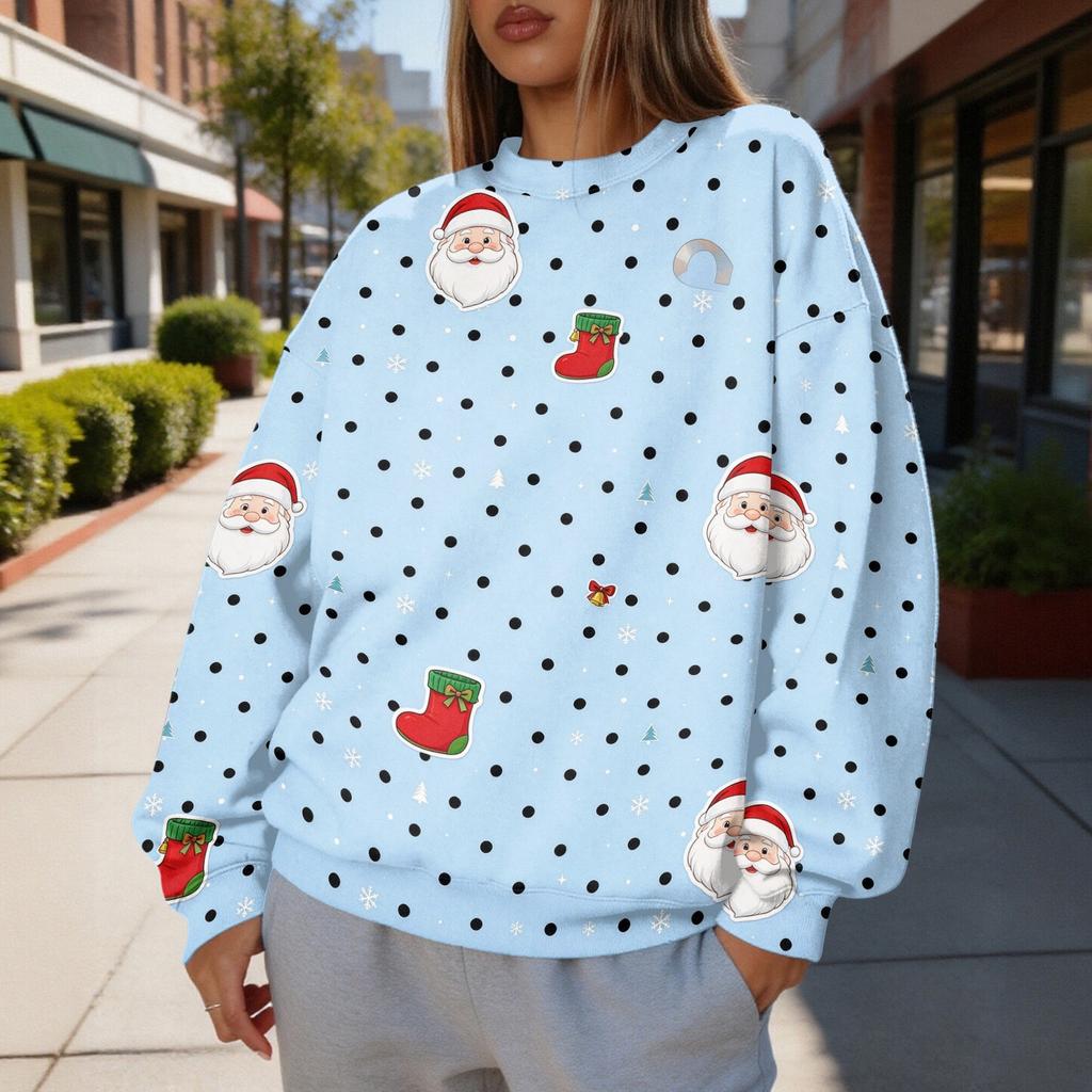 Women's Polka Dot Crewneck Sweatshirt, Lightweight Trendy Casual Pullover for Everyday Wear