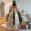Roze organza Verlichte Kerstboom Strik Topper Grote Feestboom Decoratie, Elegante Kerst Huisfeest Decoratie Accessoire