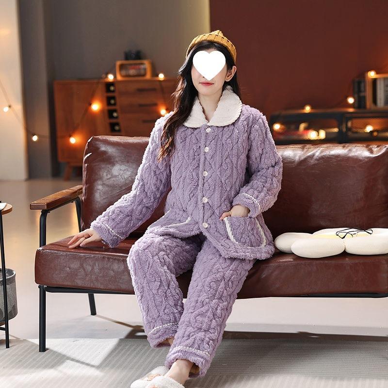 Dámské pyžamo třívrstvé zesílené a roztomilé zimní lze nosit velká velikost teplé polstrované domácí oblečení