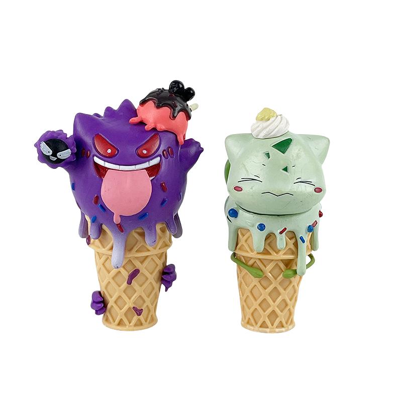 8pcs/set Pokemon Action Figure Decor Ice Cream Toys Monster Pikachu Gengar Snorlax Slowbro Psyduck PVC Figure