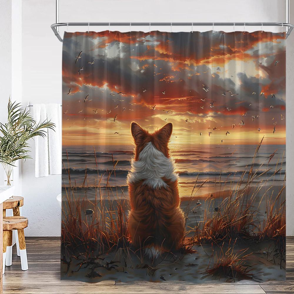 Funny Dog Shower Curtain Animal Print Hello Summer Home Decoration For Bathroom Polyester Fabric Bath Curtain With Plastic Hook