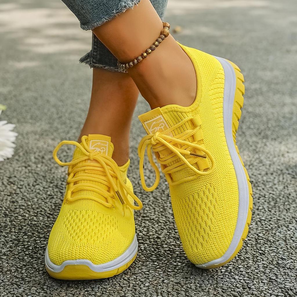 Freizeit-Sportschuhe für Damen - Atmungsaktive Mesh-Sneaker mit dicker Sohle, Leichte Schnür-Laufschuhe, Bequem