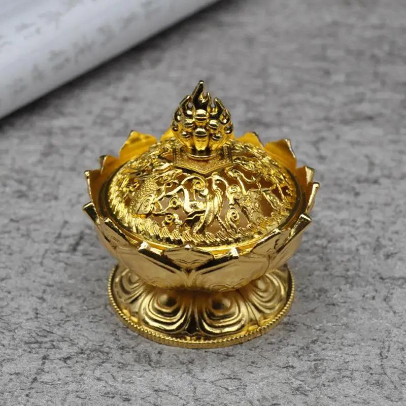 1Pc Brass Lotus Flower Incense Burner Mini Sandalwood Censer Metal Buddha Holder Craft