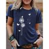 Dames T-shirt met paardenbloempatroon, ronde hals, korte mouwen, casual en modieus