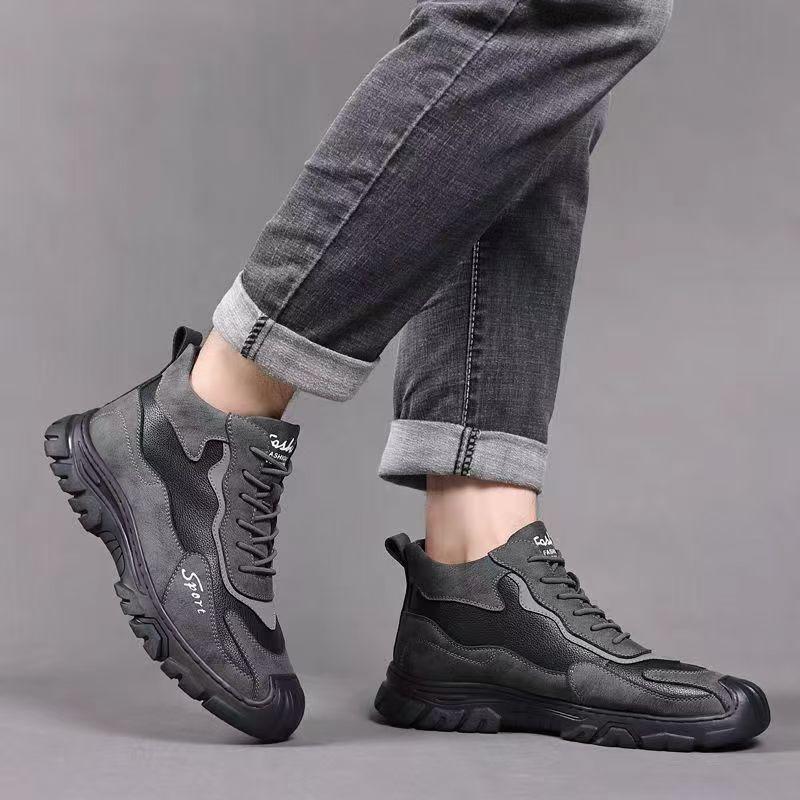 Medium Cotton Boots Fashionable Lace-up Simple Trendy Hiking Shoes Outdoor Piled Thickened Warm and Comfortable Cotton Shoes Men